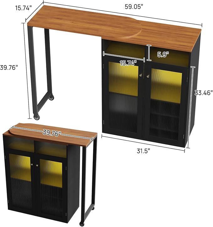 Home Bar Unit with Charging Station & Lights & Storage Mini Corner Bar Table - Image 3