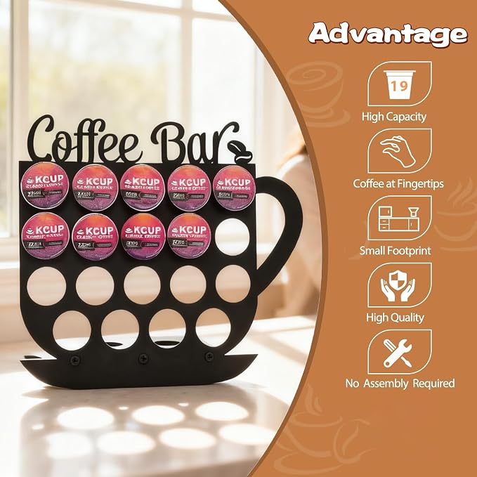 Metal K Cups Coffee Pod Holder, 19 Pods Holder Display, Coffee Bar Organizer - Image 4