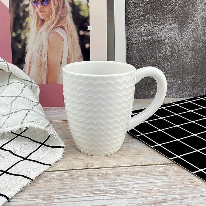 Schliersee 12 OZ White Ceramic Coffee Mugs Set of 6, Stylish Embossed Coffee - Image 4