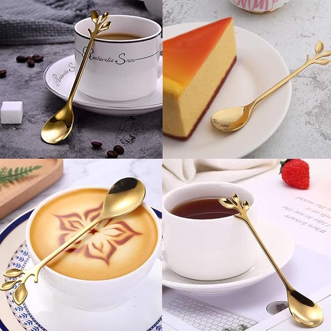 AnSaw 8-Pack Elegant Gold Leaf 4.7" Espresso Spoons - Image 5
