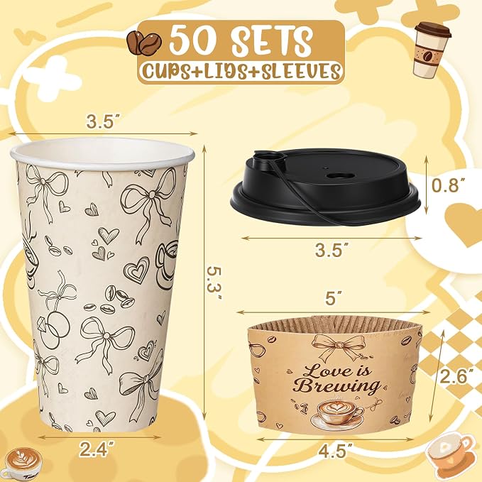 Lallisa 50 Pack 16 oz Love Is Brewing Coffee Cups - Image 2