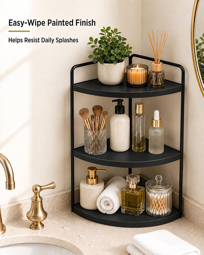 3-Tier Corner Bathroom Counter Organizer, Solid Pine Vanity Shelf, or coffee - Image 2
