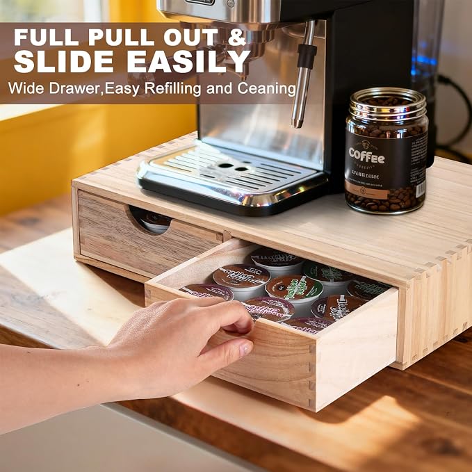 Wooden K Cup Organizer Coffee Pod Storage Box, Coffee Pod and Tea Bag Holder - Image 3