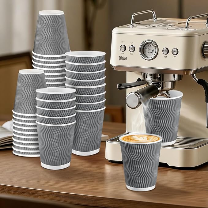 Clawsoff Coffee Cups 10 oz 120 Pack, Corrugated Insulated Ripple Wall - Image 4