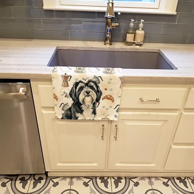Caroline's Treasures Black and White Tibetan Terrier Coffee Bar Kitchen Towel - Image 2