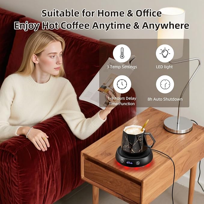 Coffee Mug Warmer & Marbling Mug Set, 1-9H Delay Start Timer Smart Heated - Image 3