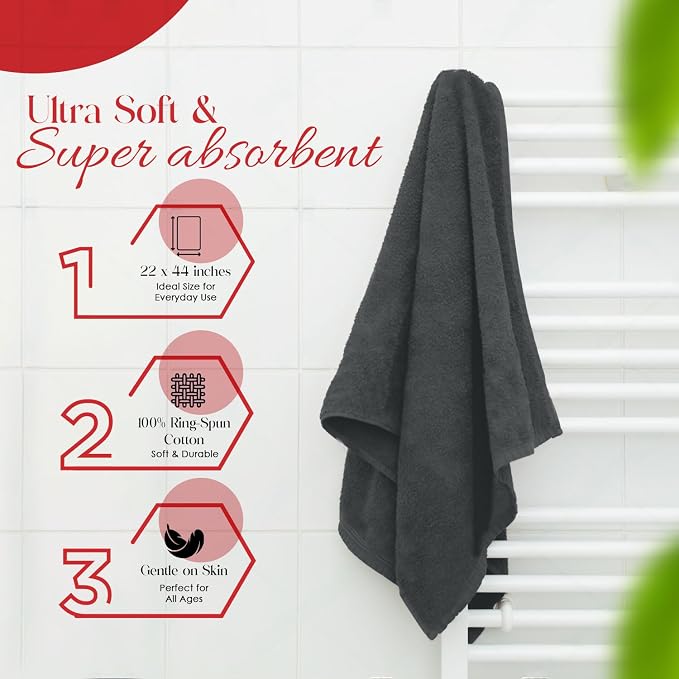 RIVERSIDE 100% Ring-Spun Cotton Bath Towels Set of 4 22 x 44 - Image 6