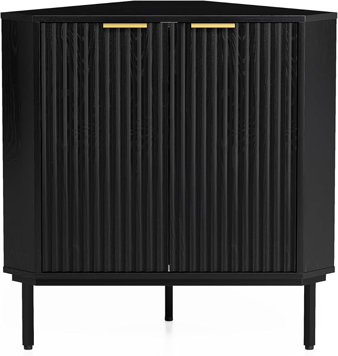 Modern Fluted Corner Cabinet, Small Floor Storage Cabinet - Image 7