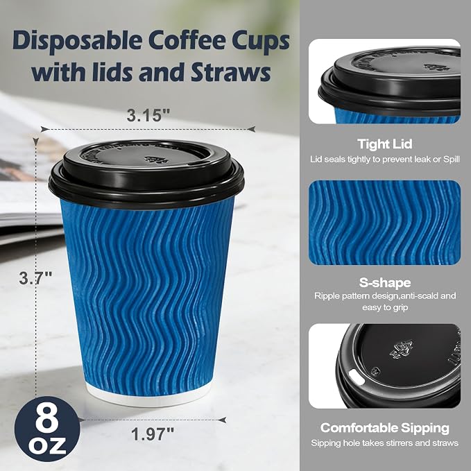 Lamosi 8 oz 100 Pack Disposable Coffee Cups - Image 2