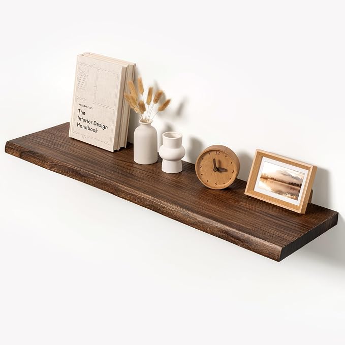40" Solid Wood Live Edge Floating Wall Shelf, 9.3" Deep Heavy Duty 50lb FSC by Unknown