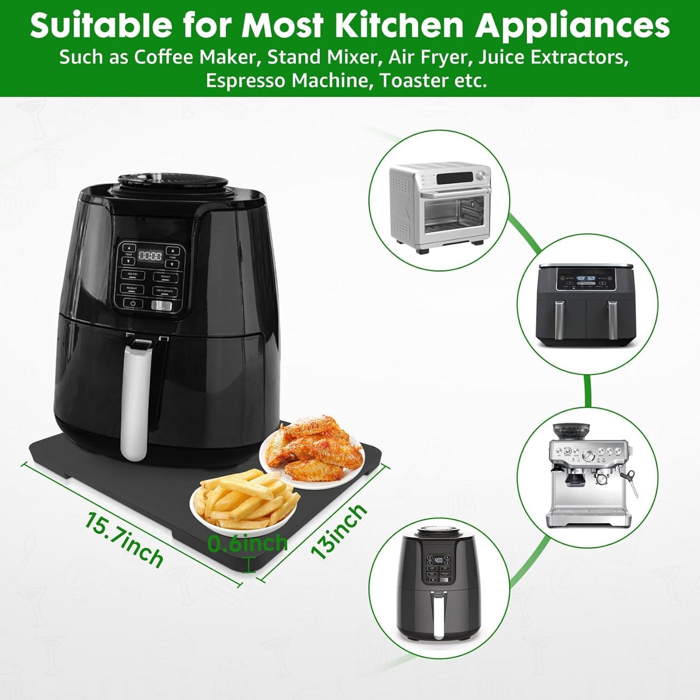 Appliance Slider 360° Rolling Tray for Coffee Maker Bamboo Coffee Pot Slider Tray for Countertop Rotation Sliding Tray with Wheels, Appliances Mat Easily from Under The Cabinet Black(15.7"×13")