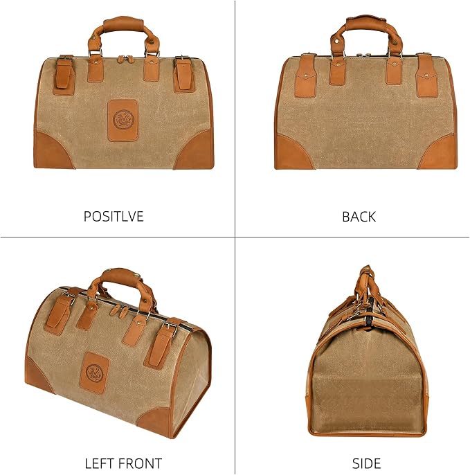 Water Resistant Canvas + Leather Travel Luggage Tote Duffle Gym Suitcase - Image 4