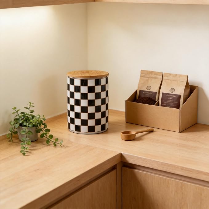 Kitchen Countertop Ceramic Checkered Canisters, Airtight Kitchen Canisters - Image 6