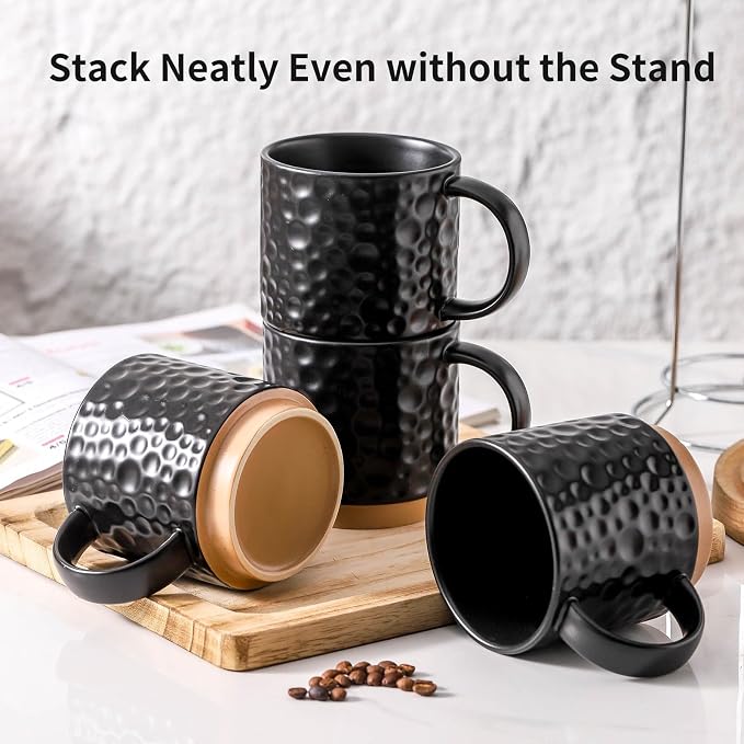 Nihow Ceramic Coffee Mug Set of 4, 16OZ Stackable Coffee Mug Set - Image 7