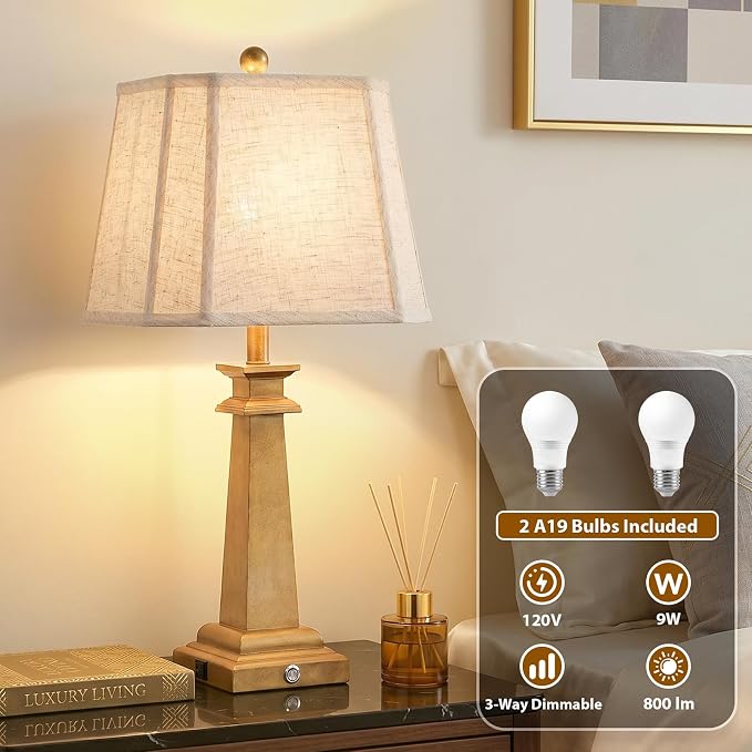 27.5" Table Lamps Set of 2, 3-Way Dimmable Touch Lamps - Image 5