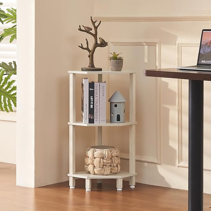 YUFAM 3-Tier Corner Shelf with Sturdy 5-Leg Base, Wooden Corner Bookshelf - Image 8