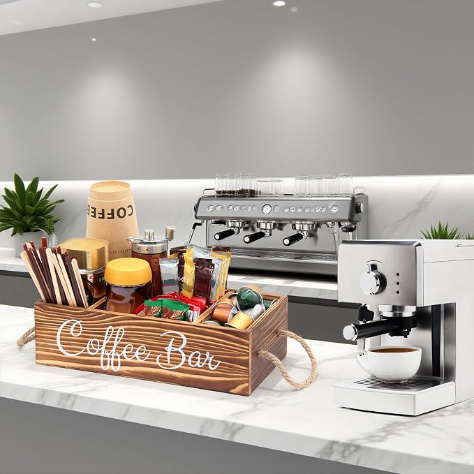 Bokelai Wooden Coffee Bar Organizer Countertop Coffee Station Accessories - Image 6