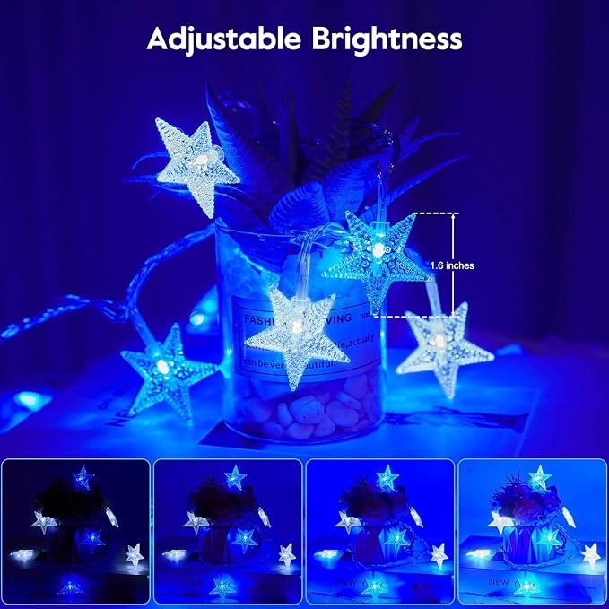 Minetom Blue and White Star String Lights Plug in - 33 ft 100 LED Star Fairy - Image 5