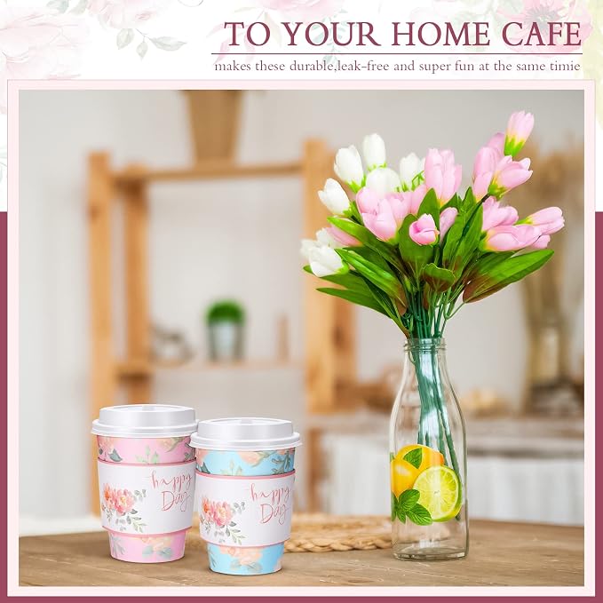 Remerry 100 Pcs 12oz Floral Disposable Coffee Cups - Image 5