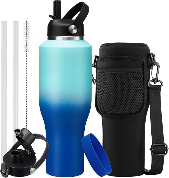 40oz Metal Water-Bottle with Straw by DIGJUPER