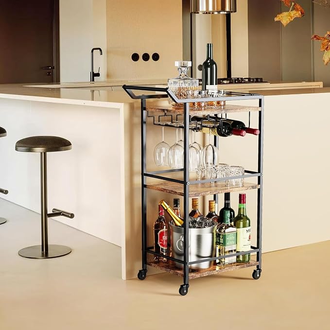 LOTEYIKE 3 Tier Bar Cart, Mini Liquor Utility Cart - Image 5