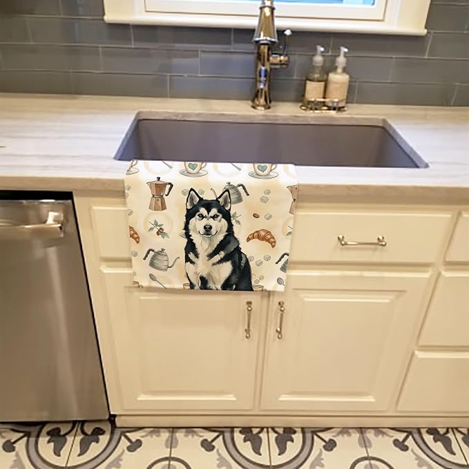 Caroline's Treasures Black and White Alaskan Malamute Coffee Bar Kitchen Towel - Image 2