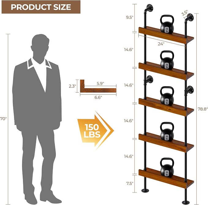 Wall Mounted Wine Rack with LED Light, LED Industrial Pipe Liquor Bar Shelves - Image 3