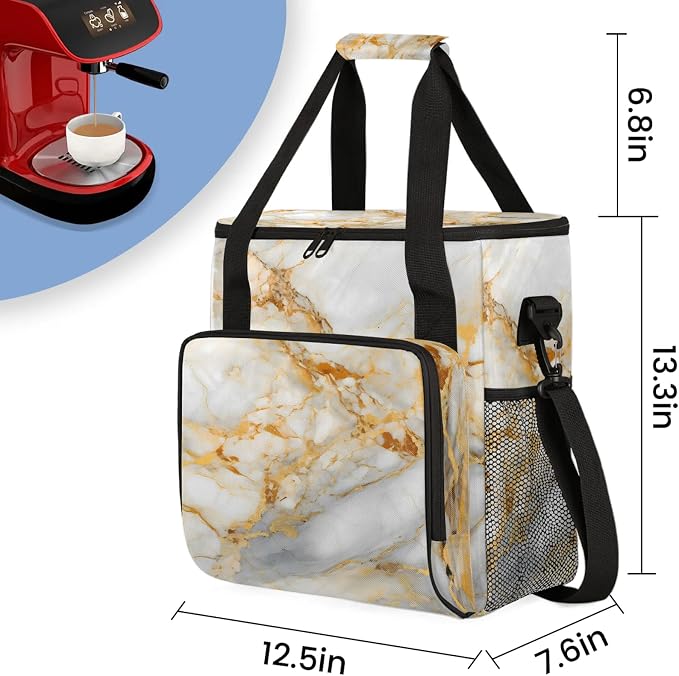 Marble Gold Coffee Maker Carring Bag, Large Insulated Storage Organizer Case - Image 2