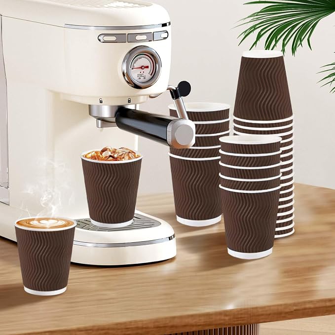 Clawsoff 150 Pack 8 oz Coffee Cups, Disposable Corrugated Insulated Ripple Wall - Image 4