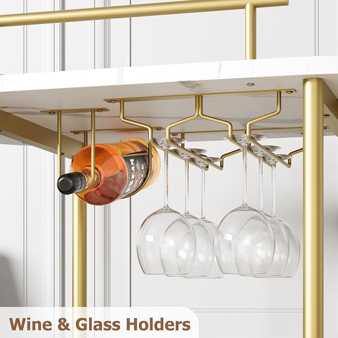 Garvee Bar Serving Cart with Wine Rack and Glass Holder, 3-Tier Rolling Serving - Image 5