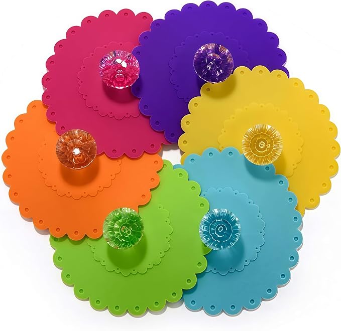 6PCS Silicone Cup Lids Airtight Creative Diamond Mug Cover Glass Cup Covers by Unknown