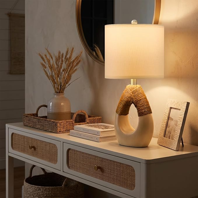 OYEARS 19” Boho Table Lamps Bedroom Living Room, Suitable - Image 2
