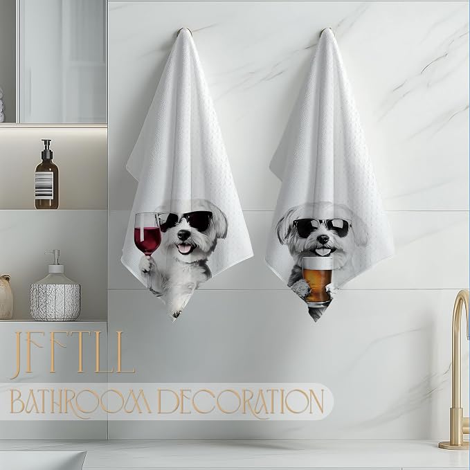 Funny Maltese Kitchen Towels Set of 2, Funny Kitchen Decor, Wine Station Wine - Image 4