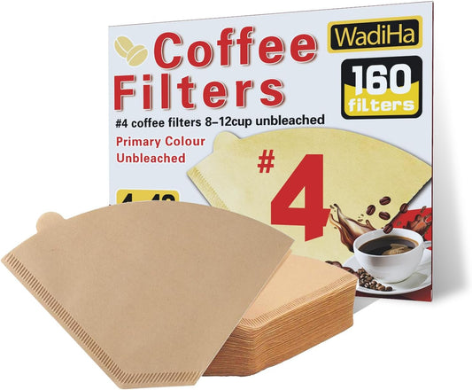 Disposable Coffee Paper Filters, 160 Pcs #4 Cone Coffee Filter 8-12 Cup (Natural Unbleached) for Ninja Coffee Maker