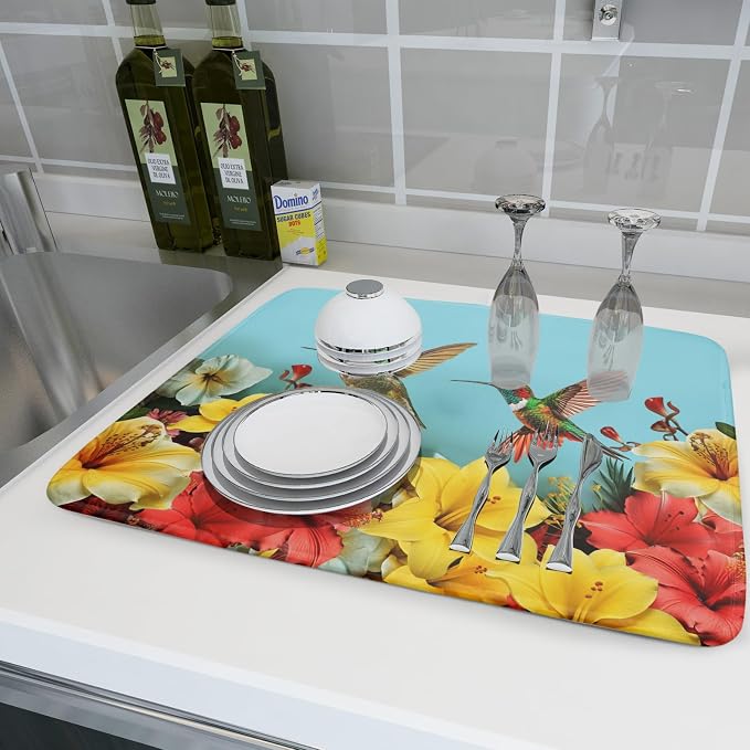 Kawani Hummingbirds Floral Dish Drying Mat - Image 5