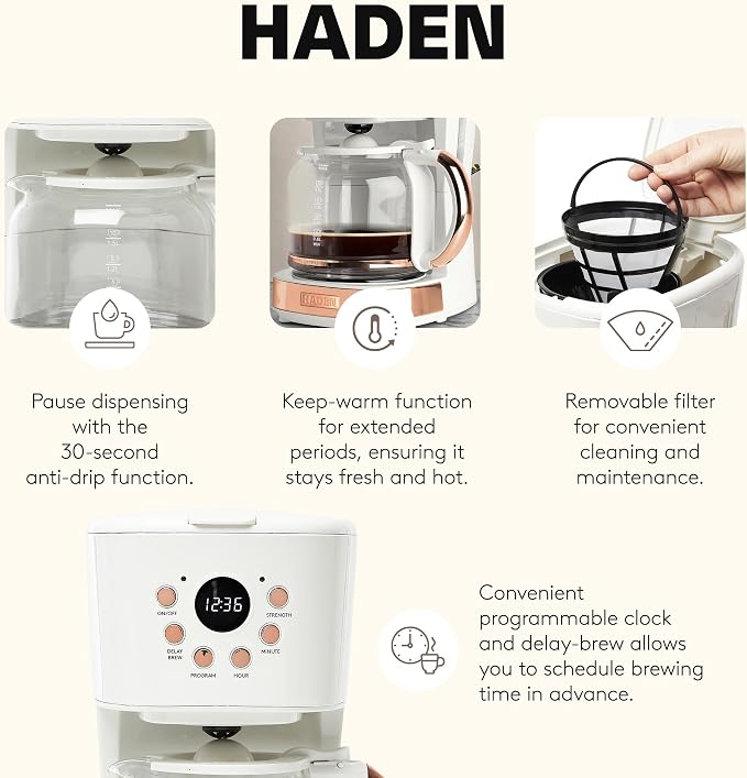 HADEN Coffee Machine, 12 Cup Programmable Drip Coffee Maker - Image 3