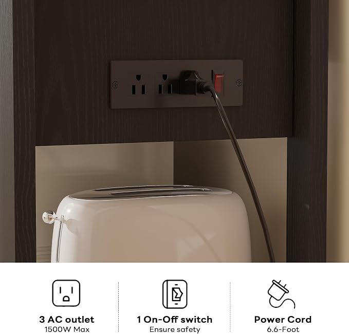 LIKIMIO Baker Rack with Spill-Safe Power Outlet & Drawer, Coffee Bar Cabinet - Image 6