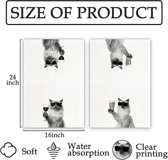 Ragdoll Cat Gifts Wine Kitchen Towels Set of 2, Funny Cats Beer Lover - Image 7