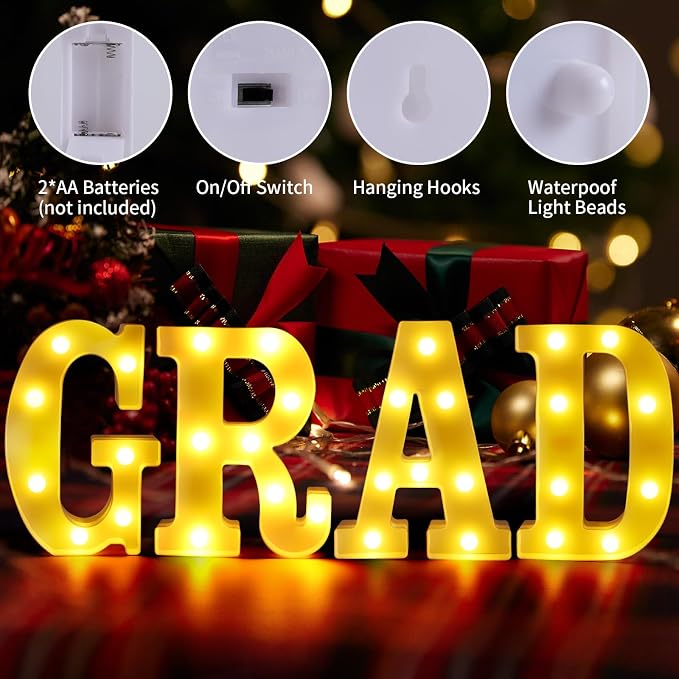 LED Light Up Letters GRAD Sign for Graduation Party Decorations 2025, Congrats - Image 3