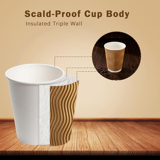 Clawsoff 120 Pack 12 oz Coffee Cups, Disposable Corrugated Insulated Ripple - Image 3