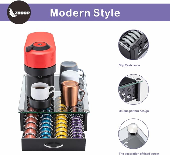 ZCDCP for Nespresso Pod Holder, Vertuo Pod Holder Drawer Glass Top Coffee Pod - Image 4