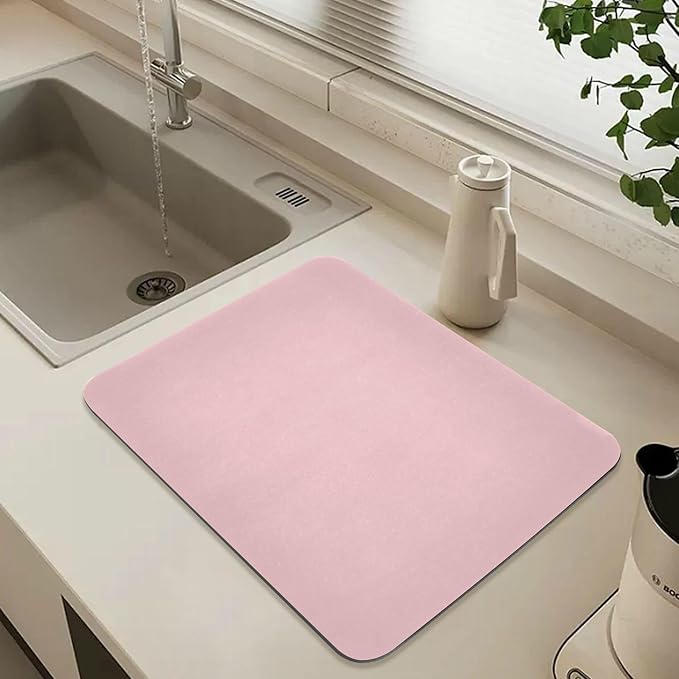 Light Pink Dish Drying Mat for Kitchen Counter No-slip Rubber Bottom Coffee Mat - Image 6