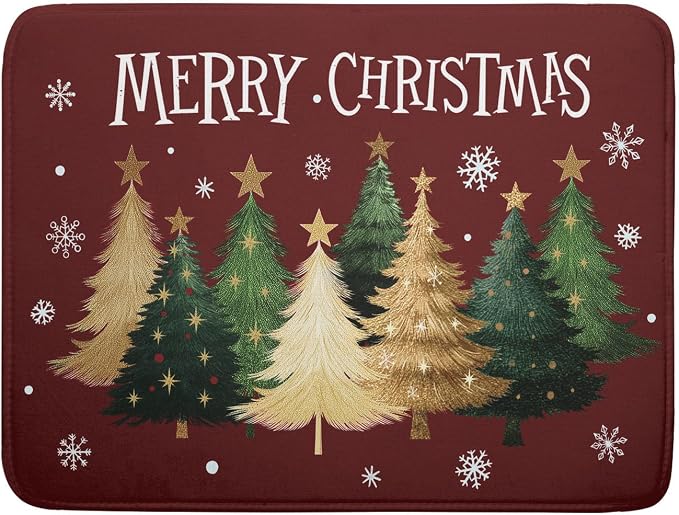 Xmas Tree Red Dish Drying Mat for Kitchen Counter, Winter Snowflake Drying Mat by Sweetshow