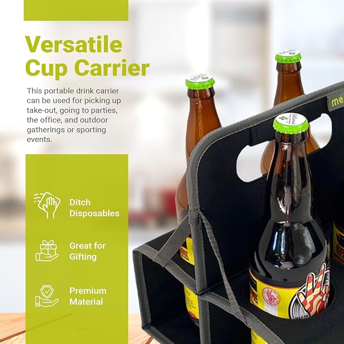 meori Reusable Drink Carrier 4 Cup, Take Out Cup Carrier, Collapsible, Coffee - Image 6