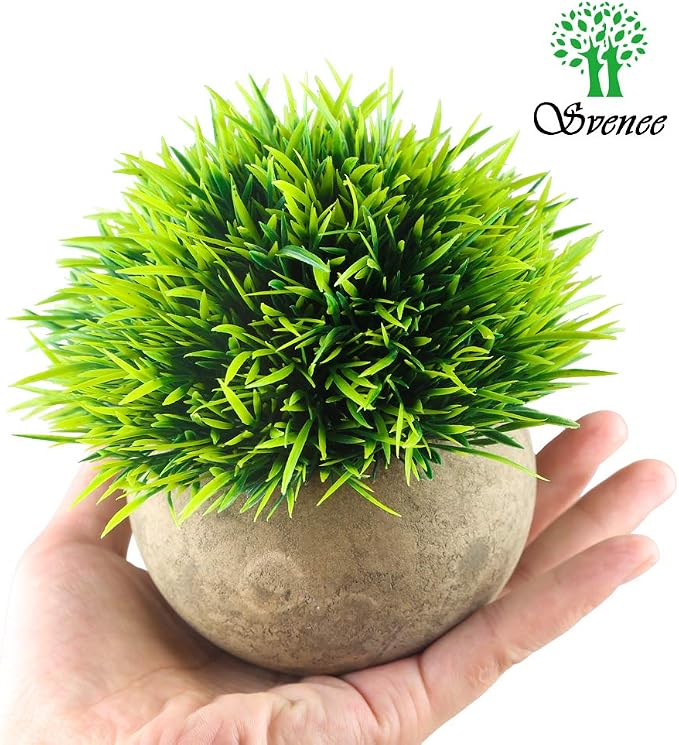 Mini Artificial Plants, Plastic Fake Green Grass Faux Greenery Topiary Shrubs - Image 3