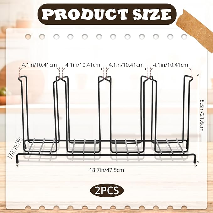 Maxdot 2 Pcs 4 Section Coffee Cup Organizers 18.7 x 8.5 x 5 Inch Wire Rack - Image 2