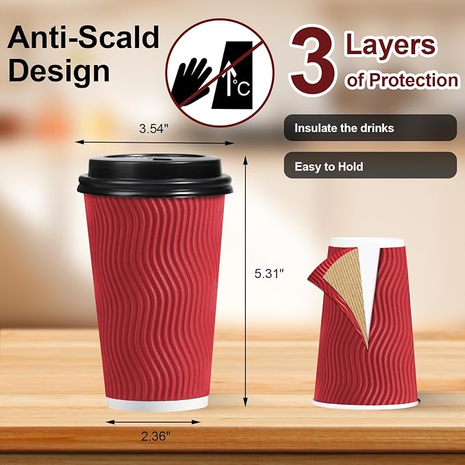 Lamosi 16 oz Red To go Coffee Cups - Image 2