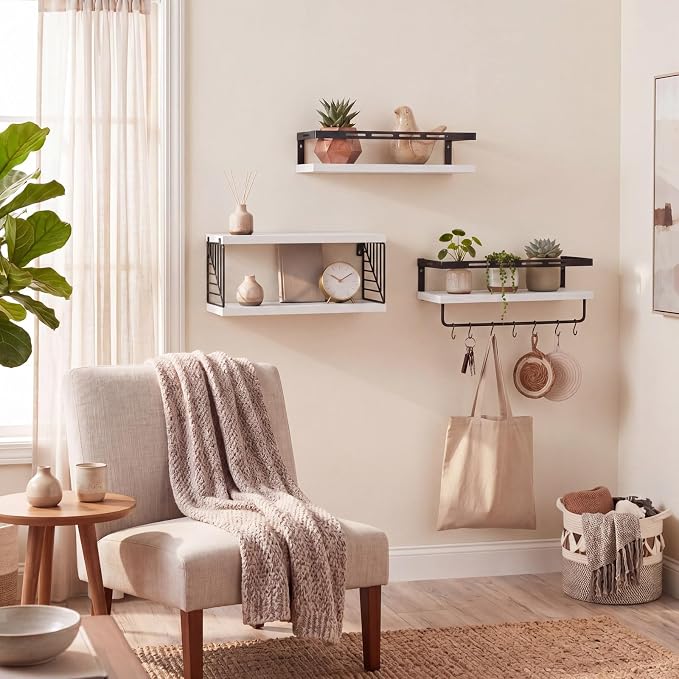 Fixwal Wall Mounted Bathroom Shelves Over Toilet, Rustic Wood Floating Shelves - Image 6