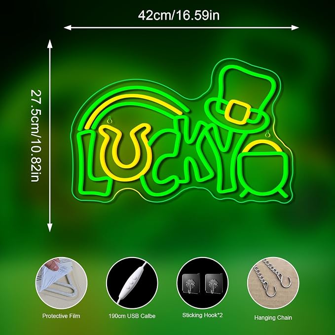 St. Patrick's Day Neon Signs for Arbor Day Store Bedroom Decor Lucky Leaf LED - Image 3