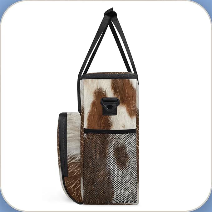 Cow Skin Brown And White Coffee Maker Carring Bag, Large Insulated Storage - Image 4
